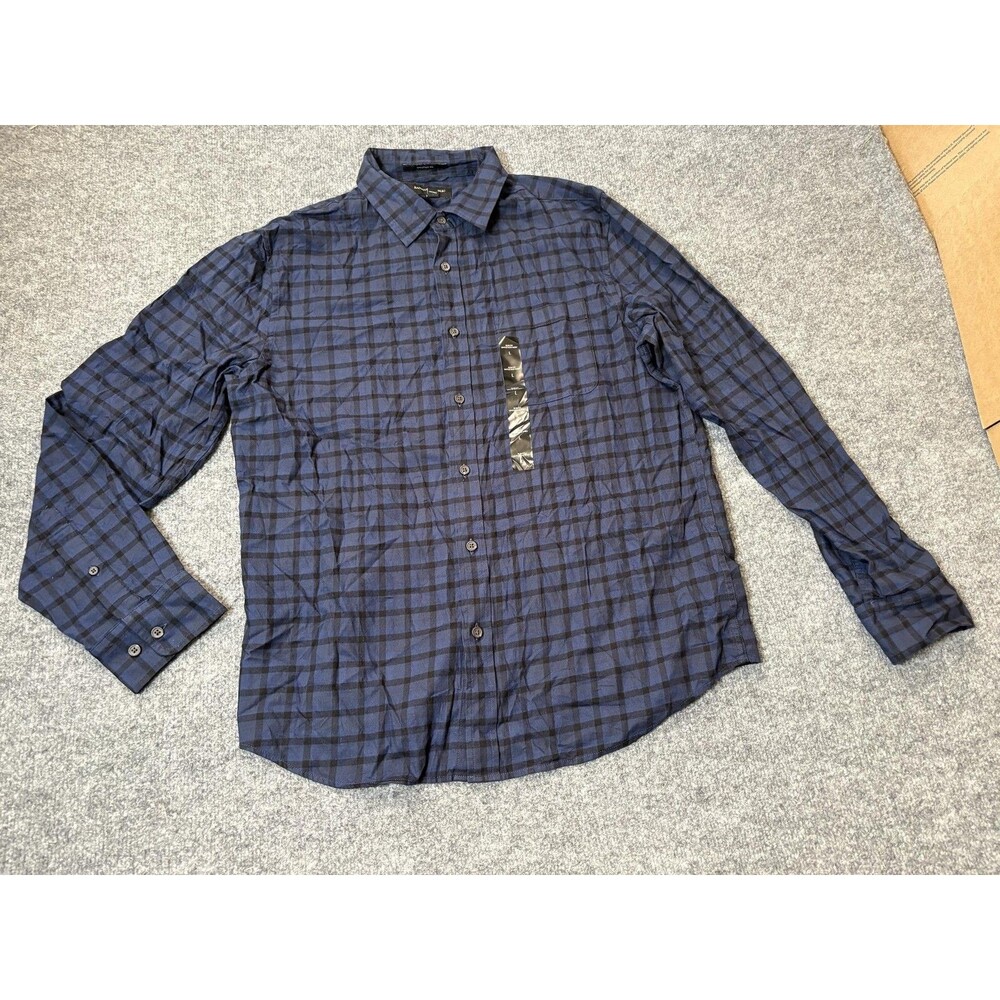 Banana Republic Shirt Mens L Blue Plaid Long Sleeve Slim Fit Untucked Button-Up